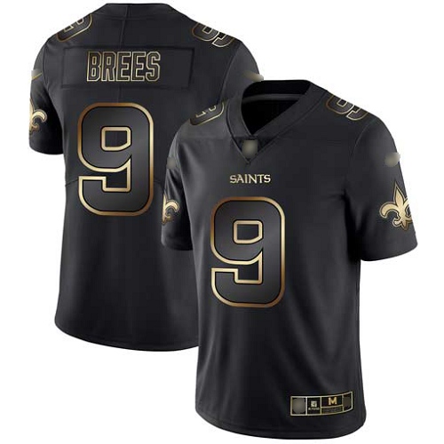 Men New Orleans Saints Limited Black Gold Drew Brees Jersey NFL Football #9 Vapor Untouchable Jersey